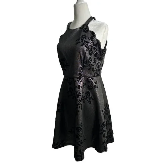 Fairygoth Silver And Black dress Velvet Design Fit and Flare Whimsigoth SZ XL - Picture 4 of 12